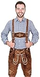 Bayerische Herren Trachten Lederhose kurz, Trachtenlederhose mit Trägern, original in Mittelbraun, Oktoberfest, Größe 50