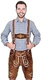 Bayerische Herren Trachten Lederhose kurz, Trachtenlederhose mit Trägern, original in Mittelbraun, Oktoberfest, Größe 50