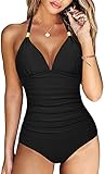 Svanco Badeanzug Damen Bauchweg Rückenfrei Shape Badeanzüge Neckholder Sexy Push Up Bademode mit Cups