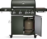 BURNHARD 4-Brenner Gasgrill Big FRED GREEN inkl. Backburner 900°C Infrarot-Keramikbrenner Seitenkochfeld Edelstahl-Grillrost Grillabdeckung Grillwagen + klappbare Seitentische
