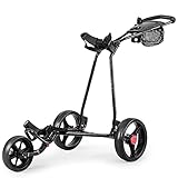 GYMAX Golftrolley faltbar, Golfwagen 3 Rad mit Anzeigetafel & Regenschirmhalter, Golf Push Cart mit verstellbarem Griff, aus Eisen, Schwarz