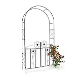 Relaxdays Rosenbogen mit Tor HBT 228 x 116 x 36,5 cm Torbogen aus pulverbeschichtetem Eisen mit schöner Verzierung und Tür-Flügeln Rankgitter und Rankhilfe für Rosen & Kletterpflanzen, schwarz