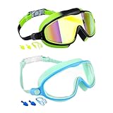 Kinder-Schwimmbrille, Weitsicht, Anti-Beschlag, auslaufsicher, mit Nasenklammer, UV-Schutz, Schwimmbrille für Strand, Pool, Tauchen, Schnorcheln, 16,5 x 6,5 cm