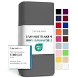 Jacobson Jersey Spannbettlaken Spannbetttuch Baumwolle Bettlaken (90x200-100x200 cm, Anthrazit)