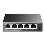 TP-Link TL-SG105PE 5-Port Gigabit Managed LAN PoE Switch mit 4 PoE+ Ports (65 Watt, IEEE-802.3af/at, einfache Konfiguration, IGMP, QoS, VLAN, lüfterlos, robustes Metallgehäuse) Schwarz