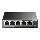 TP-Link TL-SG105PE 5-Port Gigabit Managed LAN PoE Switch mit 4 PoE+ Ports (65 Watt, IEEE-802.3af/at, einfache Konfiguration, IGMP, QoS, VLAN, lüfterlos, robustes Metallgehäuse) Schwarz