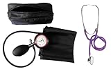 Blutdruckmessgerät Oberarm 1-Schlauch + Stethoskop Doppelkopf Violett Doppelkopfstethoskop 1 Stück (= 1 Set - 2 Artikel) - Stetoskop plus RR-Gerät zertifizierte Klinikqualität
