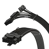 LINKUP – PCIE 5.0 12VHPWR 16-polig (12+4) 16AWG ummanteltes Hochstrom-Netzteilkabels für RTX4000 auf 3x 8-poliges PCIE 4.0 Netzteil – 30cm (Schwarz) Kompatibel mit allen RTX4000- und RTX3000-FE-GPUs