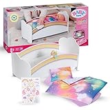 BABY born Regenbogenbett, Puppenbett mit Regenbogenlichtern und beruhigender Einschlafmelodie inkl. Wendebettwäsche, 835999 Zapf Creation