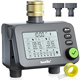 RAINPOINT Bewässerungscomputer 2 ausgänge mit Messingeinlass, Garten Bewässerungsuhr mit Regenverzögerung/Automatischem & Manueller Modus, IP54 Wasserdicht/Großbild LCD-Display Bewässerungssteuerung