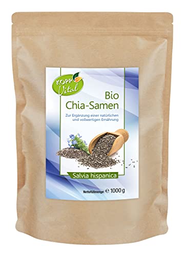 Kopp Vital Bio Chia-Samen | 1 kg | vegan | Ohne Gentechnik | Zusatzstofffrei | Bio-Qualität | Chia-Samen | Premium Chia-Samen