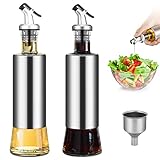 Rhinocerosdance ÖLflasche mit AusgießEr Öl Flaschen Essig- und Ölflasche Edelstahl Olivenöl Essigspender Olivenölspender für Küche und Grillparty 300ML*2, Unbedruckte Wörter