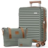 SHOWKOO Koffer Groß Leicht Hartschale 100% Polycarbonate Erweiterbar Reisekoffer Große Kapazität Hartschalenkoffer Set Trolley Handgepäck Enthält 1 Reisetasche und 1 Kulturbeutel, XL-Armeegrün