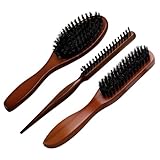 Apricitie 3 Stück Wildschweinborsten Bürste, Borsten Haarbürste, Sleek Bun Bürste, Bristle Brush für Haarentwirrung und Detangling,Langes,Dickes,Lockiges