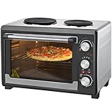 Syntrox 26 l Minibackofen 2 Kochplatten Etass | Kleinküche | Miniofen | Pizzaofen, für kleine Küchen, mit Timer, inklusive Zubehör, Platzsparend, Miniherd