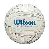 Wilson Volleyball SHORELINE Eco, Gen Green, Einlage mit biobasiertem Zuckerrohr-EVA, Outdoor, Beachvolleyball, Weiß / Blau