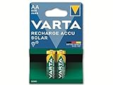 VARTA Batterien AA, wiederaufladbar, 2 Stück, Recharge Accu Solar, Akku, 800 mAh Ni-MH, sofort einsatzbereit, für Solar-Gartenleuchten entwickelt