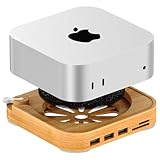 AODUKE Macmini M4 Pro Staubdockständer aus Holz, Macmini 2024 HUB Dockingstation mit 3 x USB 2.0 TF3.0/SD3.0 Kartenleser und externem Netzschalter, Mac Mini Wärmeableitungszubehör -FH20