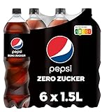 Pepsi Zero Zucker, Das zuckerfreie Erfrischungsgetränk von Pepsi ohne Kalorien, Koffeinhaltige Cola in der Flasche, EINWEG (6 x 1.5 l) (Verpackungsdesign kann abweichen)
