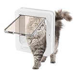 Intelligente Katzenklappe mit Fernbedienung, RFID-Halsband Mikrochip Haustiertür für Katzen und Kleine Hunde bis 25 lbs, 4 Modi, Einfach Installation in Holz-/Glas-/Metalltüren