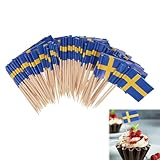 Flaggen Spieße Schweden,Zahnstocher mit Schweden-Flagge,Schweden Cocktail Stick Flaggen,Zahnstocher Papier Flagge für Schweden,Schweden Flagge Zahnstocher,für Cupcakes,Geschirr-Dekorationen,100 Stück