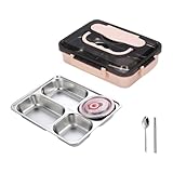 KXWDKJ Brotdose Bento Lunch Boxes Kinderfreundlicher Innenbehälter aus 304er Edelstahl, Ideal für Schule, Büro und Fitnessstudio (Pink,4 Compartments)