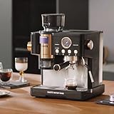 Tjean Barista Senso Doppelboiler Siebträgermaschine mit Mahlwerk und Manuellem Milchschäumer,3-in-1 Dampf-Espressomaschinen,20 Bar ital. Drucksystem,2,8L Wassertank,15 Mahlgradeinstellungen,2300W