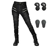 RCLONGEU Motorradhose Damen mit Protektoren, Motorrad Jeans Damen, Klassisch Motorrad Hosen Damen, für Winter und Sommer Geeignet (Schwarz,XXS)