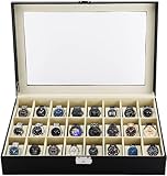 sports flyfree Uhrenbox, 24 Fächer Uhrenbox mit Schloss Uhrenbox, Aufbewahrungsbox, Uhrenorganisator mit Glasdeckel, Geschenk für geliebte Menschen