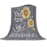 T&H Home Super gemütliche Plüsch-Bettdecken, 152,4 x 203,2 cm, Übergröße, warmer Bezug, Geschenk, Sonnenblume, TV-Decke, 'You are My Sunshine', leichte Fleece-Flanelldecken für Wohnzimmer,