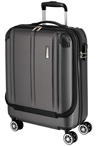 Travelite 4-Rad Handgepäck Koffer mit Vortasche erfüllt IATA Bordgepäckmaß, Gepäck Serie CITY: Robuster Hartschalen Trolley mit kratzfester Oberfläche, 073046-04, 55 cm, 40 Liter, anthrazit (grau)