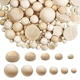 TOAOB 120 Stücke Holzkugeln Ohne Loch und Halbrunde Holzperlen 10mm bis 30mm Runde Natürliche Lose Spacer Perlen Unlackiert Naturholz Holzperlen Bastelperlen für DIY Schmuck Herstellung zum Basteln