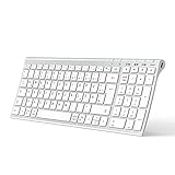 iClever Kabellos Tastatur, BK10 Bluetooth Tastatur Mac mit 3 Bluetooth Kanälen, Ultraslim wiederaufladbare QWERTZ Deutsche Keyboard, Funk Tastatur für iOS, Android, Windows, Weiß