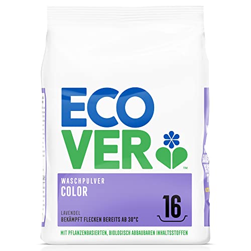 Ecover Color Waschpulver Konzentrat Lavendel (1,2 kg / 16 Waschladungen), Colorwaschmittel mit pflanzenbasierten Inhaltsstoffen, Waschmittel Pulver für natürlich reine Buntwäsche