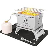 Bestargot Hobo Kocher Camping Gasgrill/Holzofen, Camping Grill Gas klein, Faltbar Outdoor Kocher aus Edelstahl mit Feuerfest Tragetasche, Steckbarer Campingkocher Hobo Ofen für Camping Balkon