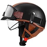Motorrad-Leder-Halbhelme Oldtimer-Jethelm Roller-Motocross-Helm ECE-Zulassung Erwachsene Mit Schutzbrille für Damen und Herren Mit Aufbewahrungstasche B,2XL 61~62CM
