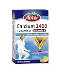 Abtei Calcium 1400 + D + K - hochdosiert - Mit Vitamin D und Vitamin K - Zum Erhalt gesunder Knochen und Muskelfuktion - Orangengeschmack, 30 Kautabletten
