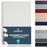 BARBONS Spannbettlaken 200x200cm - 100% Baumwolle Spannbetttuch Oeko-TEX Zertifiziert Bettlaken Jersey Bettwaren und Bettbezug für Boxspringbett und Dicke Matratzen bis 27 cm - Weiss 200 x 200