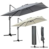 BRAST® Alu Sonnenschirm Ampelschirm | 3x3m rechteckig | 2 Modelle | inkl. Schützhülle | UV-Schutz 50+ | wetterfest rostfrei 360° | drehbar & höhenverstellbar | Grau