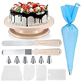 SZJYG Tortenplatte, Drehbarer Tortenständer, Kuchen Drehteller, Kuchen Dekorations Kits, Cake Decorating Turntable mit Kuchenschabern, Pfannenwendern, Kuchenspritzbeuteln und Spritzspitzen