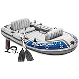 INTEX 68324EP Excursion 4 Schlauchboot Set: inklusive Deluxe 137.2 cm Bootsruder und Hochleistungspumpe - Verstellbare Sitze mit Rückenlehne - Angelrutenhalter - 4 Personen - 500 kg Tragkraft