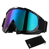 Japace Motorradbrillen Skibrille Anti Fog UV Schutzbrille mit Double Lens Schaumstoffpolsterung für Outdoor Aktivitäten Skifahren Radfahren Snowboard Wandern Augenschutz (Schwarz, Bunte Linse)