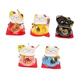 Ciieeo 5 Stück Teiliges Set Japanische Winkekatze Porzellan Figuren Miniatur Maskottchen Glücksbringer Desktop Auto Dekoration für Katzenliebhaber