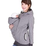DXMCC Babyjacke für Mama und Baby, 2 in 1 Babytragejacke für Mama, Umstandsjacke mit Reißverschluss, Umstands-Hoodie, Langarm-Umstandsjacke, warme Fleecejacke, Kapuze mit(grey,M)