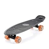 MONZANA® Skateboard 22 Zoll ABEC 7 LED Leuchtrollen Pennyboard Longboard Retro Design Erwachsene Kinder Jugendliche Mini Cruiser 100kg Belastbar