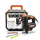 WORX WX477.1 Stichsäge 550W zum Schneiden von Holz, Stahl & Aluminium - ideal für Gehrungsschnitte – mit integrierter Staubabsaugung, werkzeuglosem Sägeblattwechsel & Koffer