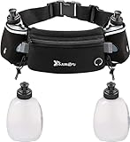 Multifunktionale Lauf-Gürteltasche,Mit Reißverschluss Und 2 Wasserflasche Hüfttasche,Geeignet Für Outdoor-Sportarten,Hohe Elastizität Unisex Guirteltasche (Schwarz)