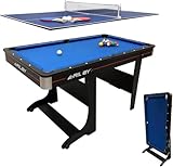 Riley 5ft 2-in-1 Klapp-Billardtisch – Innovatives Design mit Tischtennis- und Schreibtischfunktion – Bälle, Queues, Tischtennisplatte, Schläger, Bälle und Netz inklusive