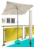 Menz Sonnenschirm, inkl. Sonnenschirmhülle - Sonnenschirm rechteckig 200 x 125 cm für Balkon, Garten & Terrasse, Balkon-Schirm mit Sonnenschutz UPF 50+, Beige