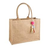 FITDON Jute Tasche Shopper Damen, Groß Jutebeutel Strandtasche Faltbare Wasserdicht Einkaufstaschen Handtasche für Picknick Reisen Einkaufen Strand und Alltag, Gelb